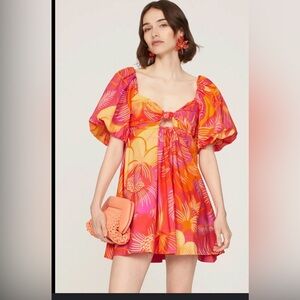 FarmRio Vibrant Floral Puff Sleeve Dress